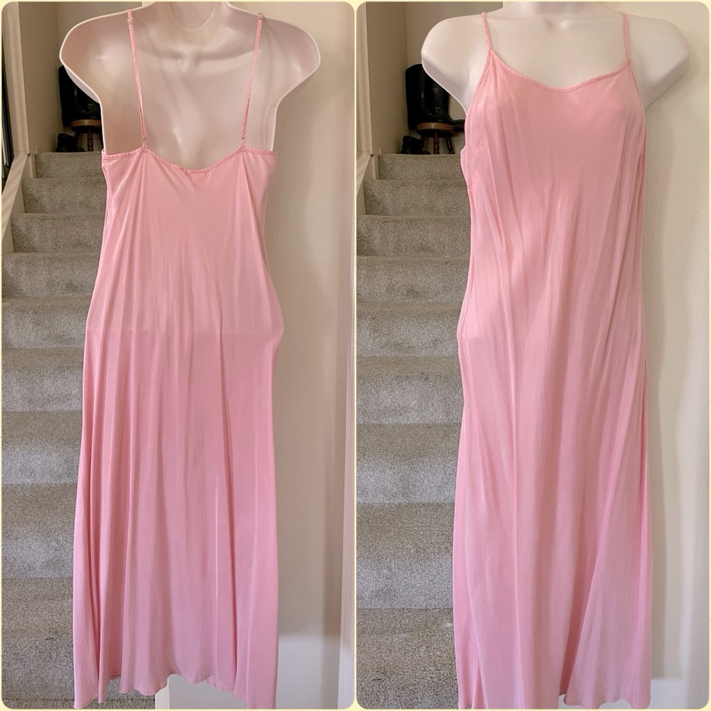 VICTORIA SECRET long midi Adjustable Spaghetti Strap Soft Opaque Pink Slip Dress